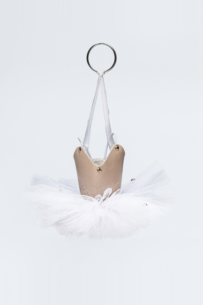 Porte-clés tutu Wear Moi tulle white et cuir salmon avec strass