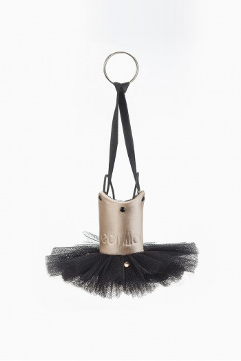 Keyring tutu Wear Moi tulle black and leather salmon with glitter