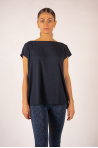 Majestic Spinning Navy short-sleeved top with boat collar