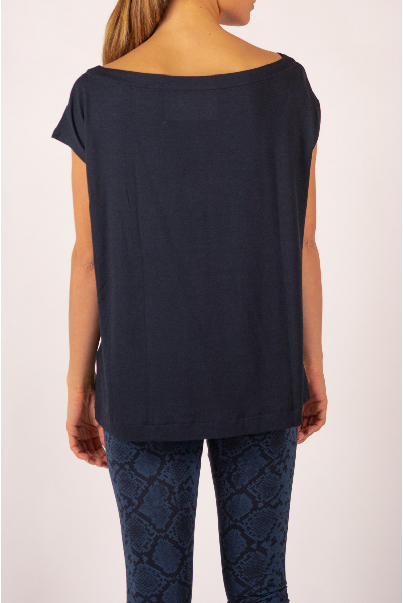 Majestic Spinning Navy short-sleeved top with boat collar