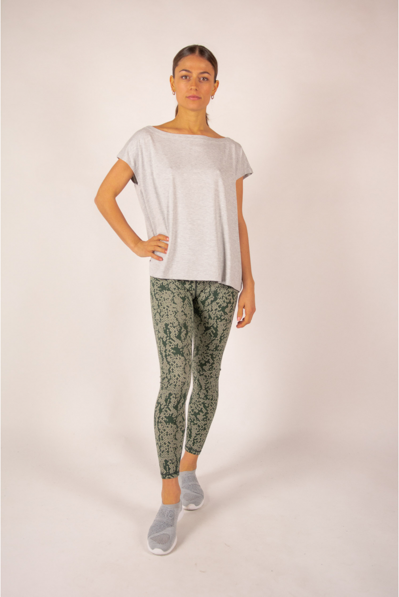 Top manches courtes col bateau Majestic Filatures gris chiné