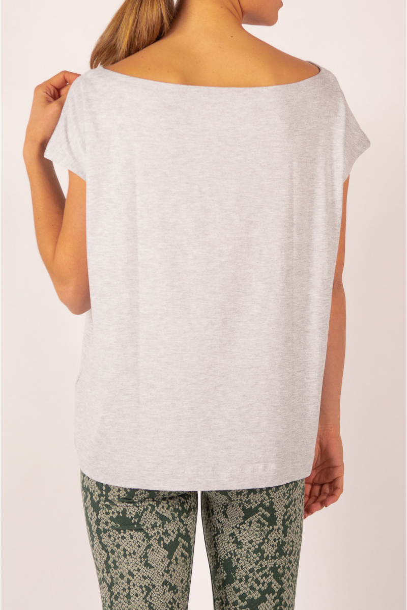 Top manches courtes col bateau Majestic Filatures gris chiné