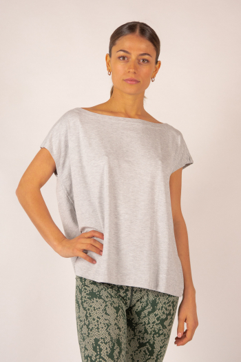 Top manches courtes col danseuse Majestic Filatures gris chiné