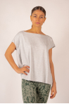 Majestic Filatures mottled gray short-sleeved top with boat collar