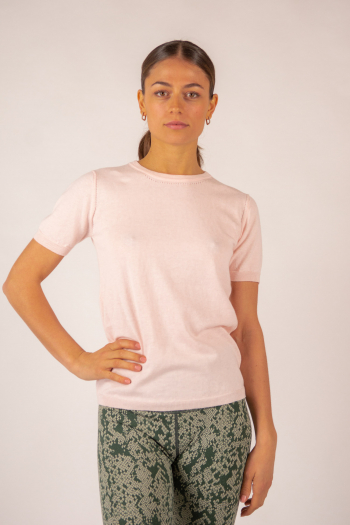 Pull manches courtes coton cachemire Luna Absolut Cashmere poudré