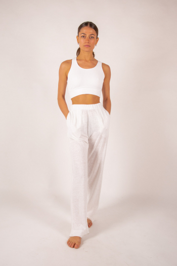 Pantalon en lin Majestic Filatures blanc