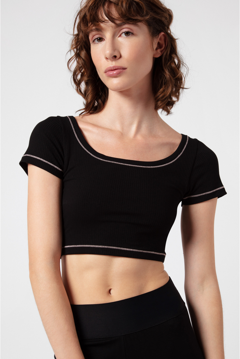 Crop top Repetto côtelé S0552 noir