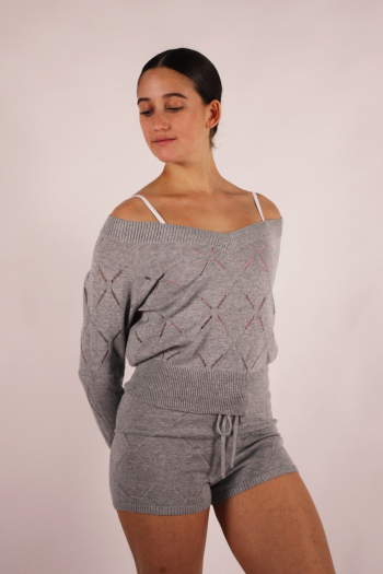 Pull court Bloch Lynda grey marl femme