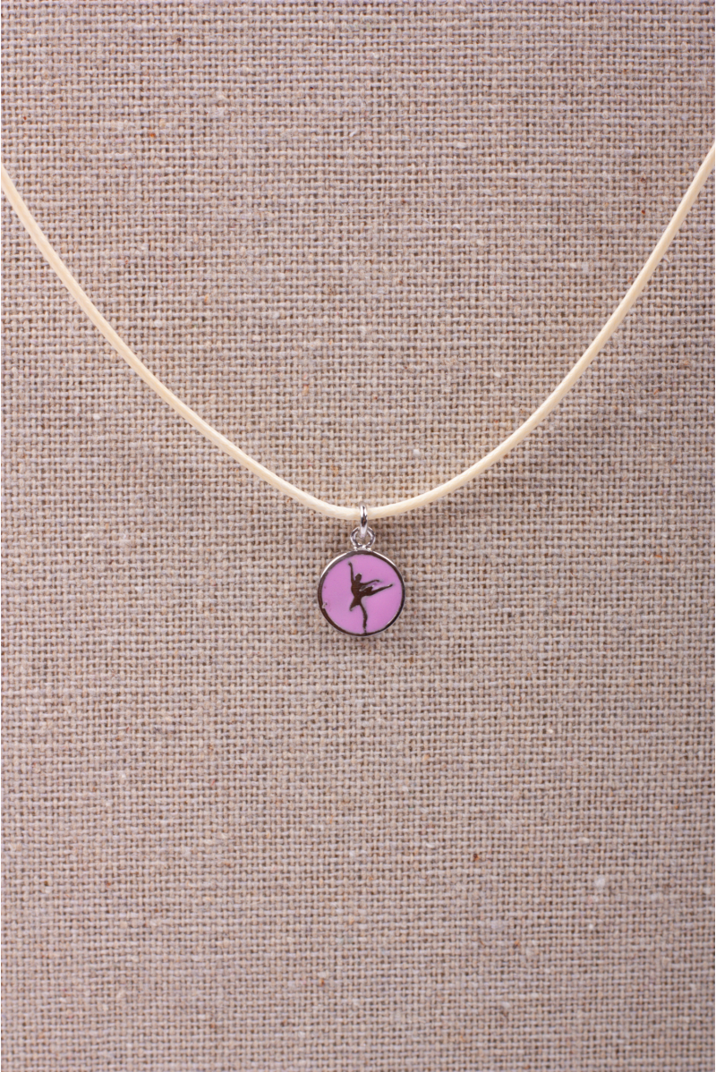 Collier cordon pendentif rond rose danseuse