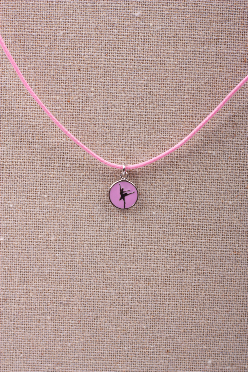 Collier cordon pendentif rond rose danseuse