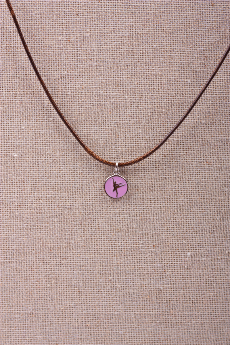 Collier cordon pendentif rond rose danseuse