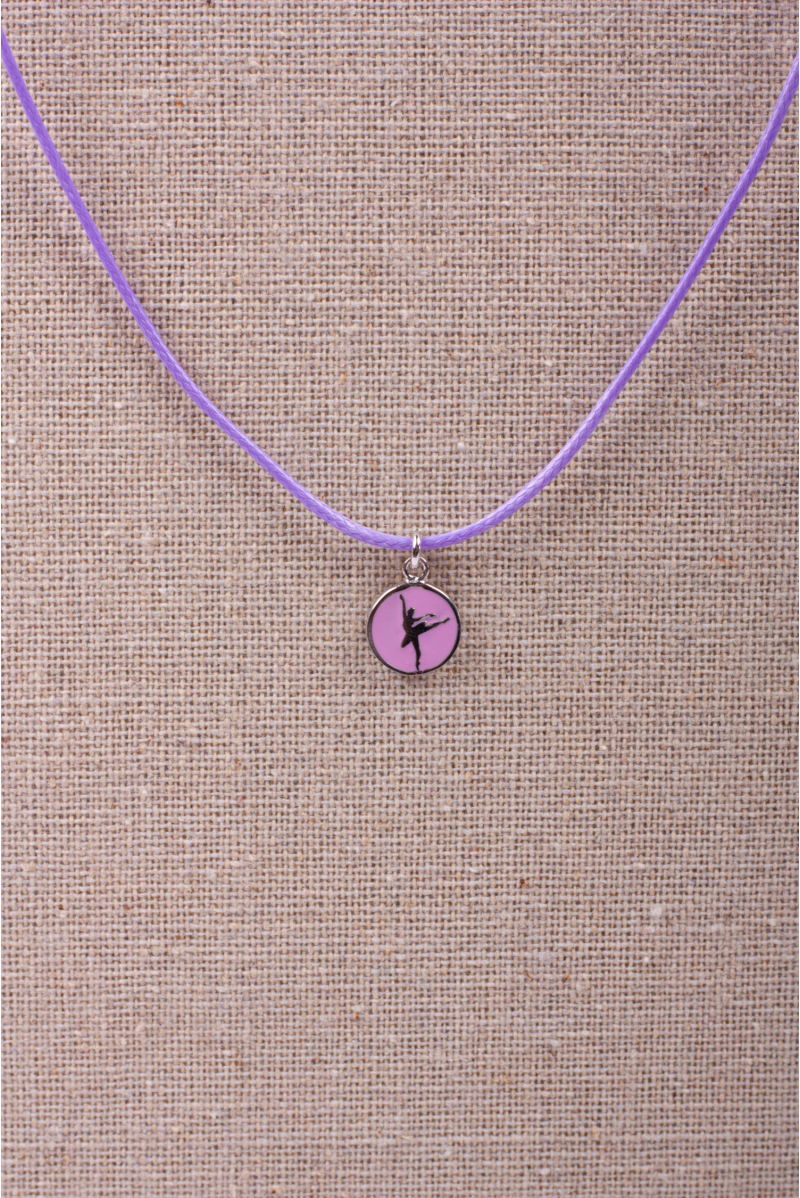 Collier cordon pendentif rond rose danseuse