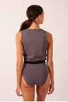 Temps Danse Giselle wrap leotard taupe