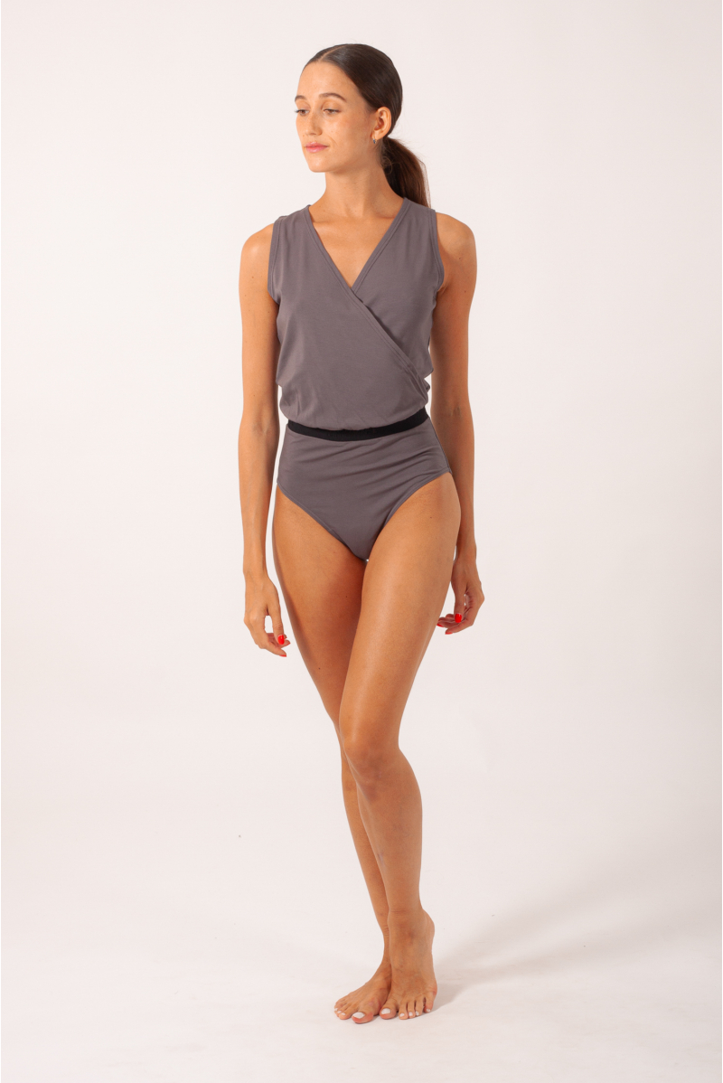 Temps Danse Giselle wrap leotard taupe