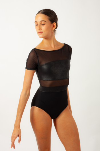 Bloch short-sleeved faux-leather leotard