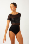 Bloch short-sleeved faux-leather leotard