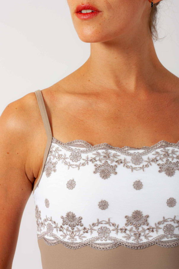 Eterna Wear Moi moka and white leotard