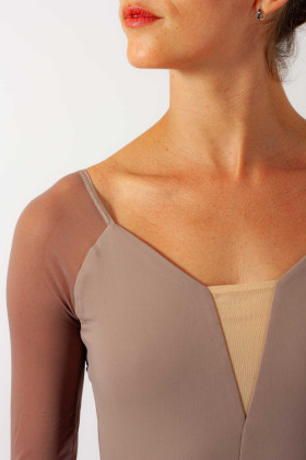 Carlotta coffee Grishko taupe long-sleeved leotard