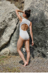 Ribbed leotard with stand-up collar Aura Mara Dancewear light nude
