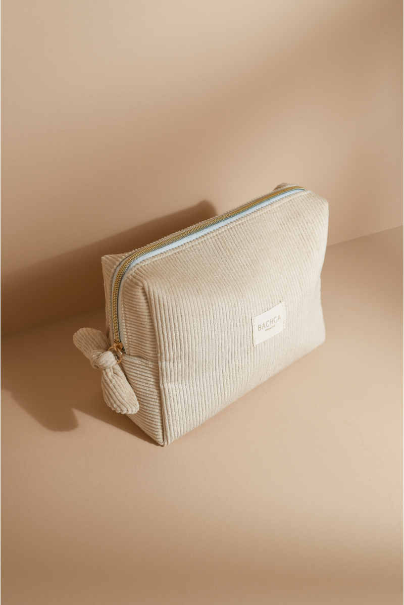 Trousse de toilette en velours côtelé Bachca sable