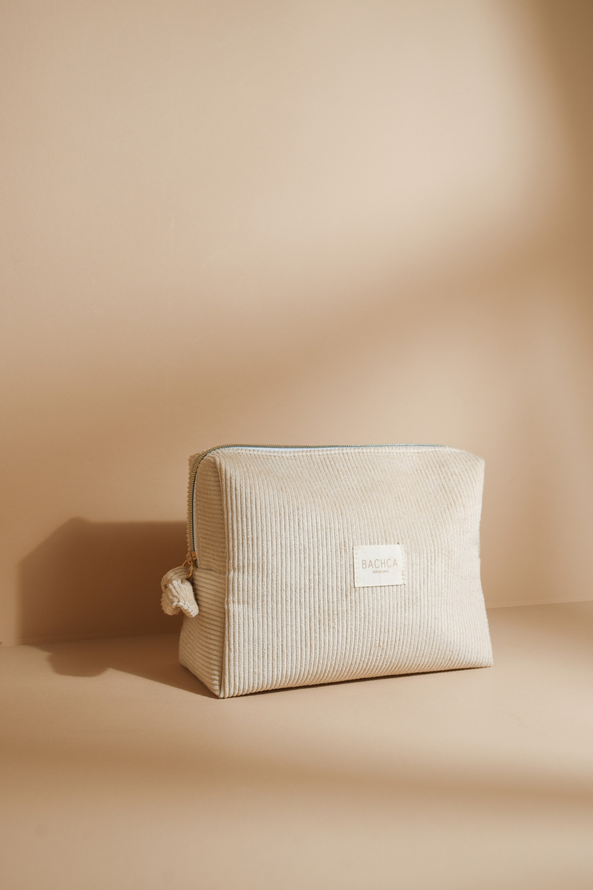 Trousse de toilette en velours côtelé Bachca sable