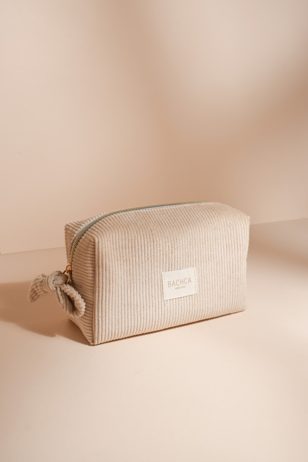 Trousse à maquillage en velours côtelé Bachca sable