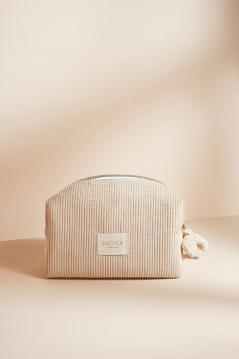 Trousse à maquillage en velours côtelé Bachca sable