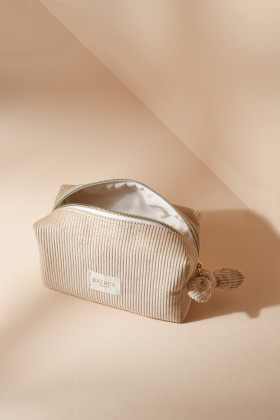 Trousse à maquillage en velours côtelé Bachca sable