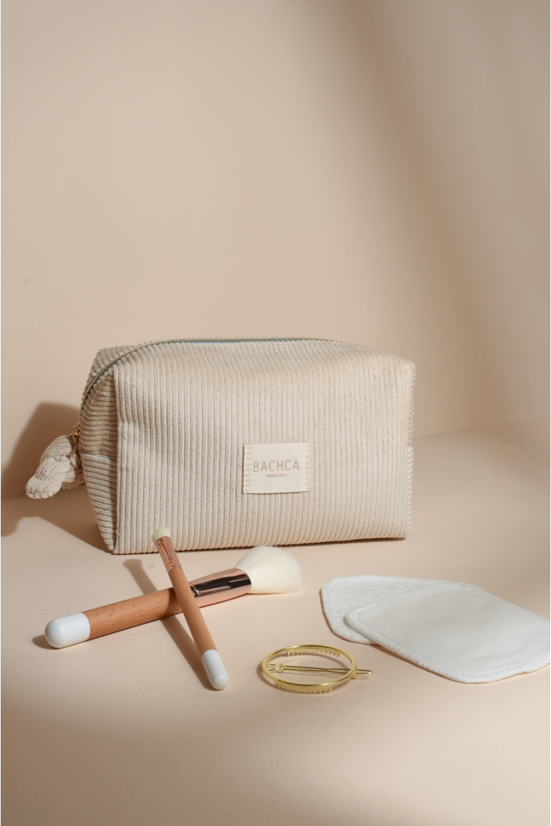Coffret trousse de maquillage velours côtelé Bachca sable