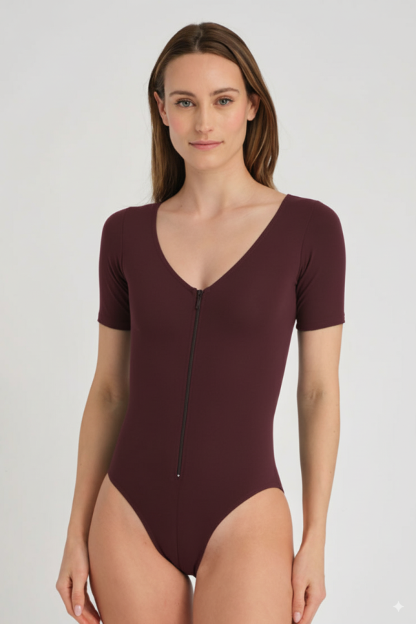 Justaucorps zippé col V Marilyn Temps Danse figue