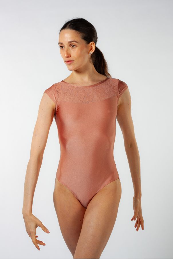 Vérane Ballet Rosa pearl short-sleeved lace leotard