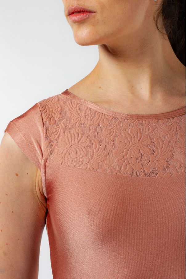 Justaucorps manches courtes dentelle Vérane Ballet Rosa pearl