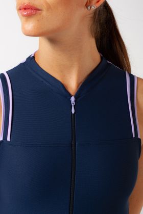 Aveline Wear Moi sleeveless leotard in navy/lilac