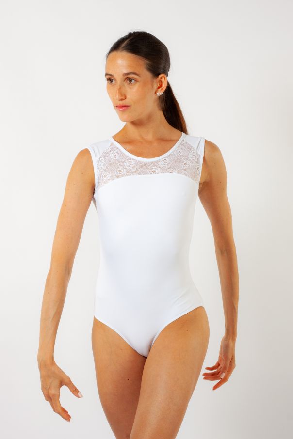 Ballet Rosa white lace women leotard